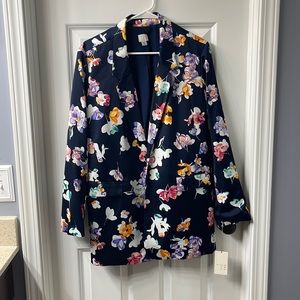 Floral Print Navy Blazer Jacket - Women's